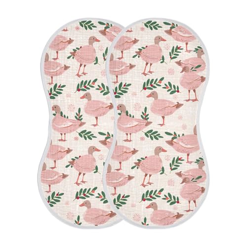 Cute Winter Light Pink Playful Mallard Duck Cotton burping Cloths for Babies Soft Touch washcloth for Gender Neutral Set of 2, 22x11in