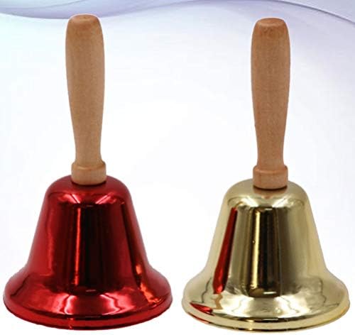 VALICLUD 2pcs Santa Claus Hand Bells Wooden Handles Hand Held Christmas Bells School Bells Xmas Bells Ornament for Kids Christmas School Hotel Service Wedding Festival Decoration Gold Red