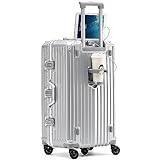 [魔法小屋] スーツケース 大型 キャリアーケース 大容量 キャリーバック 多機能 スーツバッグ カップホルダ USB充電ポート付き 旅行用 機内持ち込み 修学旅行 国内旅行 海外旅行 出張（シルバー XL）