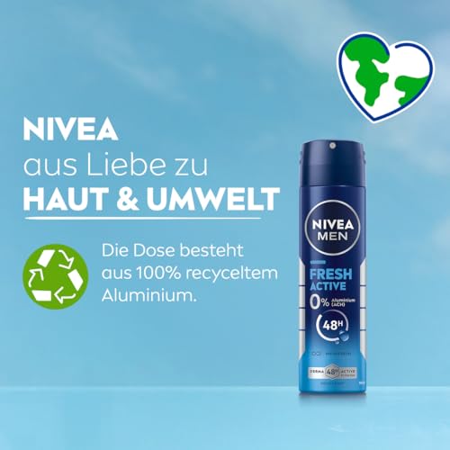 NIVEA MEN Fresh Active Deospray, Deodorant mit einzigartiger INFINIFRESH Formel für 48h Schutz, Deo ohne Aluminium mit Meeresextrakten und frischem Duft (150 ml)