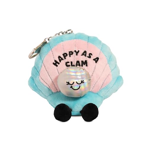 Punchkins Bag Keychains, Plush Accessory and Hanging Decoration for Purse, Handbag, Backpack, Funny Meme Gift (Bites Clam Shell - Happy)