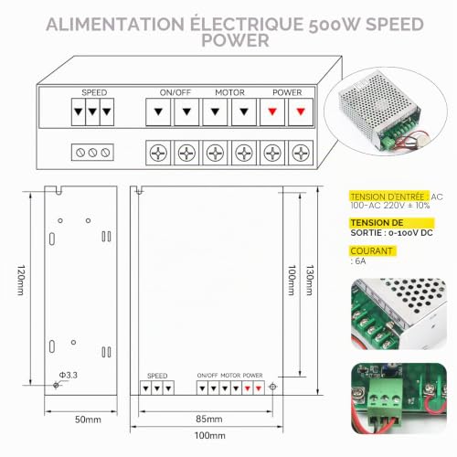 RATTMMOTOR Kit de refroidissement, à air, 500 W, moteur à broche ER11, 0,5 kW, 12000 tr/min, régulateur de vitesse PWM de 220 V, support de montage de 52 mm, avec vis pour la gravure – vue 5