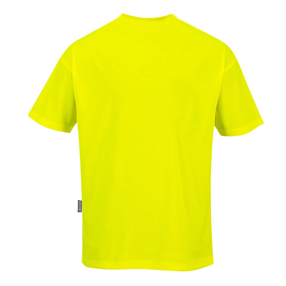 Portwest S578 Camiseta Day-Vis Manga Corta Cuello Redondo Lavable a Máquina | Amarillo, L, UPF 50+, 1 Bolsillo para Seguridad, Unisex, Tejido Transpirable, Acabado Absorbente de Calidad, Poliéster
