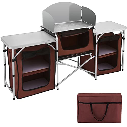 VBENLEM Mesa de camping portátil multifuncional para cocinar, fácil de limpiar y ligera, con pantalla protectora contra el viento Cover