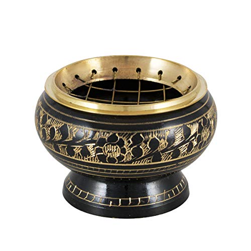 NKlaus Encensoir à Motifs Noir - Or Laiton avec Grille 6cm Encensoir brûleur Mode d'encens Charbon de Bois sur Sable 4013