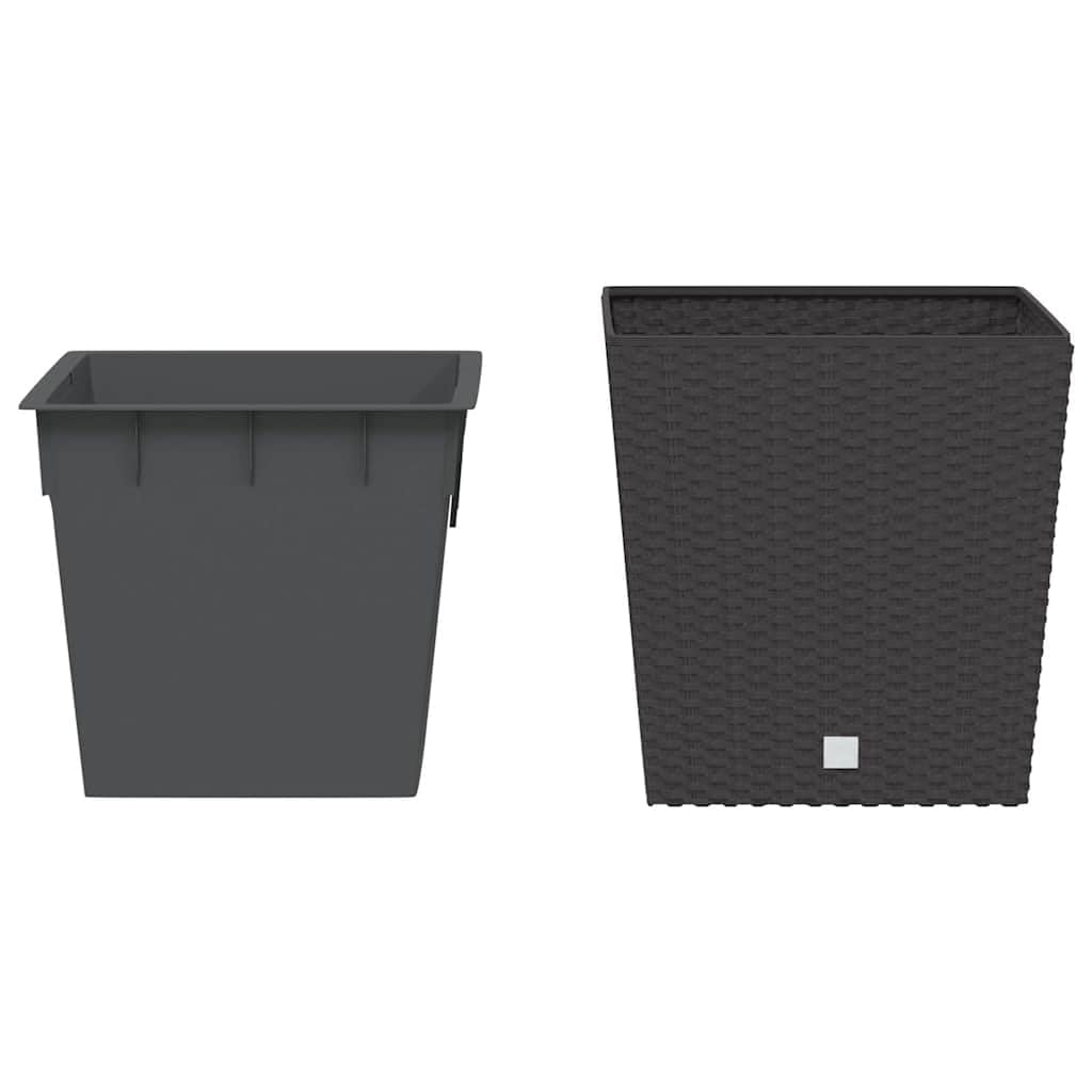 Pflanzkübel Rattan-Optik Braun - Quadratischer Blumentopf 32x32x32,5 cm mit herausnehmbarem Einsatz 21L/32L - Robustes Pflanzgefäß für Garten, Balkon, Terrasse und Außenbereich