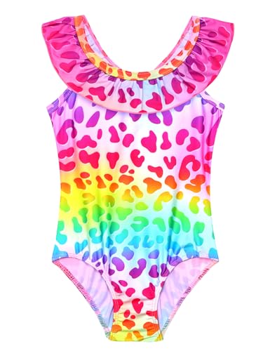 Image of Snowheart Girls Swimsuit One Piece Bathing Suit Kids Quick Dry Shoudler Ruffle Floral Swimwear for 3-12 Years Old
