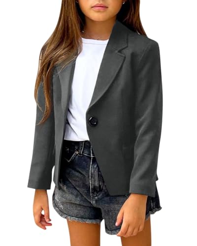 rrhss Girls Solid Color Lapel Suit Coat Button Down Long Seelve Blazer Jacket