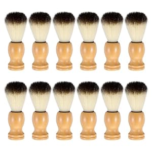 12 Pcs Wood Handled Hair Shaving Brush Professional Salon Tools Beard Grooming Tool for Men Shave Accessory