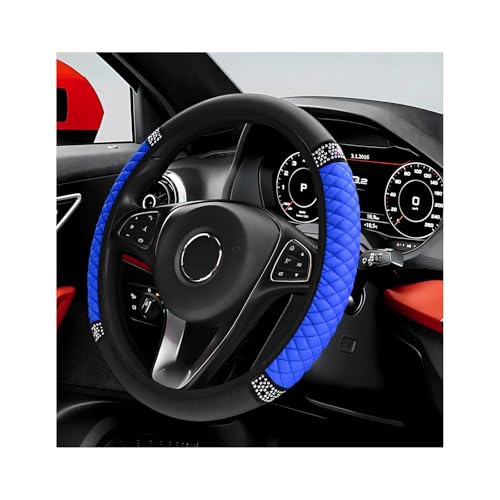 ZNDAW Bling Car Steering Wheel Cover 15 Inch Sparkly Rhinestone Soft Leather Steering Wheel Protector Non-Slip Universal Auto Elastic Steering Wheel Covers for Women Girls (Blue)