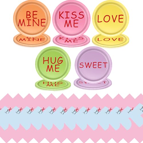 Valentine's Day Party Supplies Dinnerware Set, 24 Plates and 24 Napkins, Valentine's Day Dinnerware Set, for Engagement Wedding Anniversary Party Decorations
