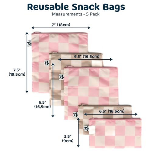Tiny Twinkle 5 Pack Reusable Snack Bags - Machine Washable, PFAS, PVC, BPA, Phthalate-Free Reusable Baby and Toddler Food Safe Snack Bags Checkers Pink Brown by Tiny Twinkle - Used condition - Image 6