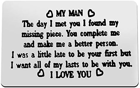 Engraved Wallet Inserts to My Man Gift Steel Wallet Card for Him Wedding Valentine's Day Birthday Gift for Boyfriend Fiance Husband-You Complete me and Make me a Better Person.I Love You