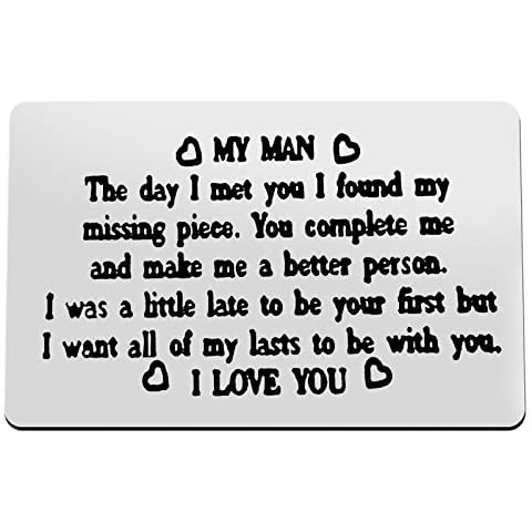 Engraved Wallet Inserts to My Man Gift Steel Wallet Card for Him Wedding Valentine's Day Birthday Gift for Boyfriend Fiance Husband-You Complete me and Make me a Better Person.I Love You Cover