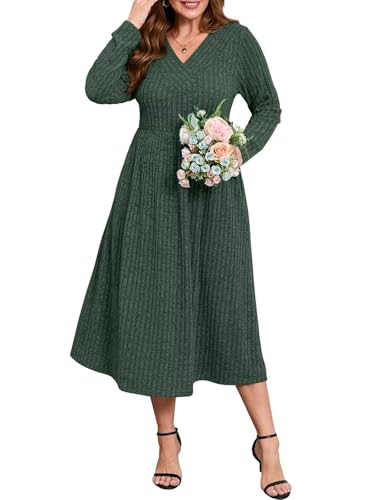BELAROI Plus Size Maxi Sweater Dresses for Curvy Women Long Sleeve Midi Fall Winter V Neck