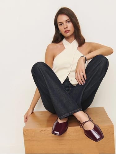 Image of Lace up Ballet Flats Women Square Toe Mary Jane Flats Bow Slip On Comfortable Ballerina Shoes