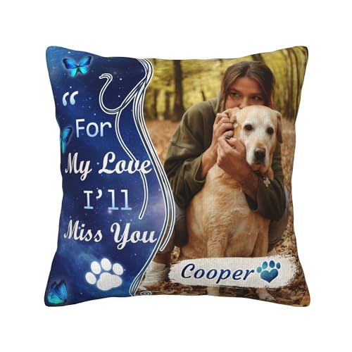 Funnylife Personalized Pet Memorial Throw Pillow with Photo Pet Memorial Gifts for Dogs Cats Loss of Dog Sympathy Gift Dog Bereavement Remembrance Picture Pillow