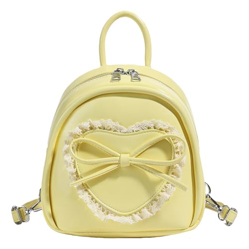 Cymwer Mini sac à dos en forme de cœur avec nœud en dentelle en cuir PU pour femme, sac à main Kawaii pour fille (jaune)
