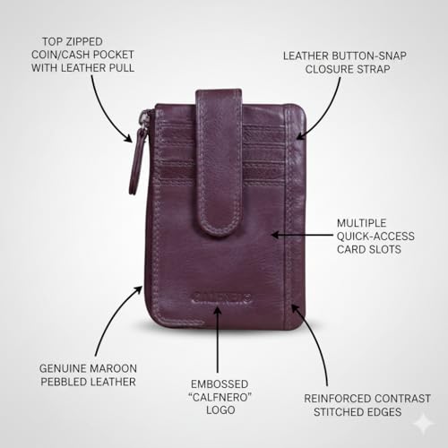 Image of Calfnero Genuine Leather Card Holder & Key Case for Men & Women | Slim Wallet with Zipper Pocket, Card Slots & Key Chain | Compact Travel Organizer