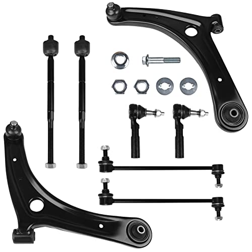PAROD 8pcs Front Lower Control Arm Assembly Fit for 2007-2012 Dodge Caliber, 2007-2017 Jeep Compass, Patriot,Sway Bar Link, Inner Outer Tie Rod End, Left Right Replace for RK620066 RK620065