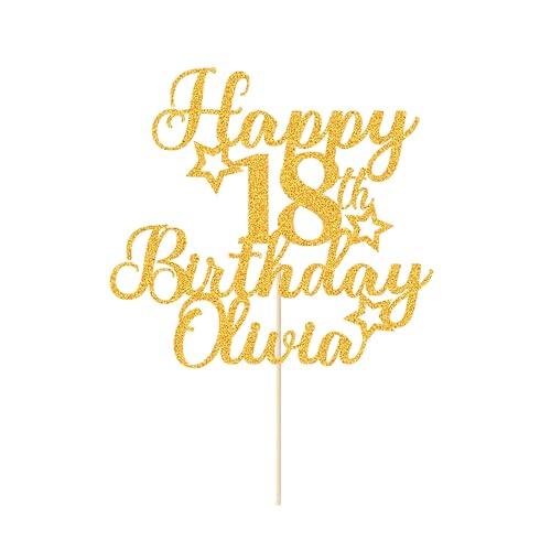 Personalised Happy Birthday Cake Topper Party Cake Decoration Customised with Any Age Name Cake Toppers for Men Boys Women Girls 16th 18th 20th 21st 30th 40th 50th 60th(Gold)