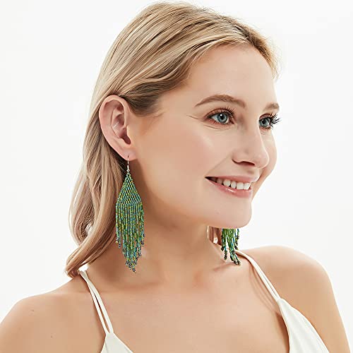 Long Beaded Fringe Earrings For Women (Green E) #TOP1