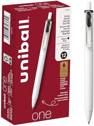 uni-ball 1 Retractable Gel Pens Medium Point, 0.7mm, Black, Pack of 12