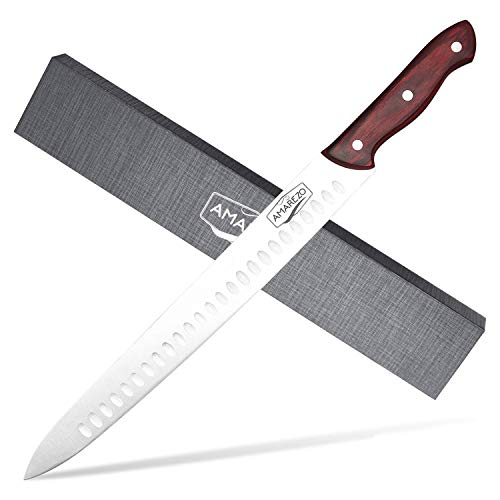 Amarezo Carving Knife -12-Inch Kitchen Butcher Knife with Gift Box - High-Carbon German Stainless Steel & Striking Pakkawood Wooden Handle - Heavy-Duty Bone-Cutting, Food Prep, Cooking, BBQ Tool
