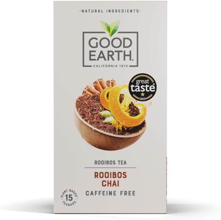 Good Earth Tea Co. Rooibos Chai Tea Bags – Spiced Chai Blend with Rooibos, Cardamom, Clove and Black Pepper – 15 Plant-Based Teabags