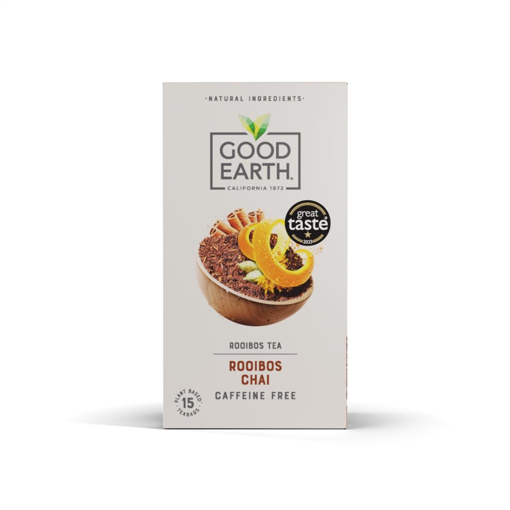 Good Earth Tea Co. Rooibos Chai Tea Bags – Spiced Chai Blend with Rooibos, Cardamom, Clove and Black Pepper – 15 Plant-Based Teabags