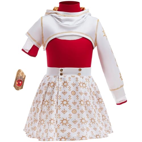 Naeviwth Zombies 4 Nova Costume for Girls Fancy Dress with Cropped Hoodie T-Shirt Skirt Wristband Red