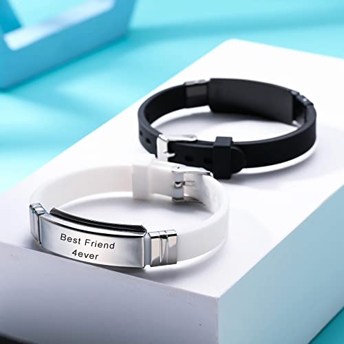 Memediy Personalized Bracelet Engraving Names Silicone Sport Wrist Identification Id Tag Bracelet Customized For Men Women Stainless Steel Rubber Adjustable - (15Mm Wide, Black Color) #TOP3