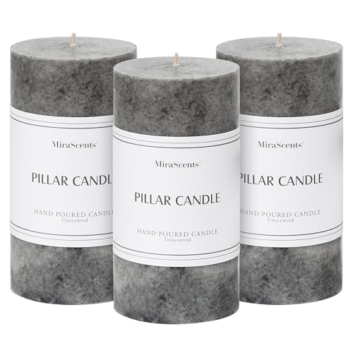 3x6 inch Grey Pillar Candles Set of 3 Unscented Pillar Candle Dripless and Smokeless Large Candles Candle for Home Decor Dinner Table Weddings Holidays