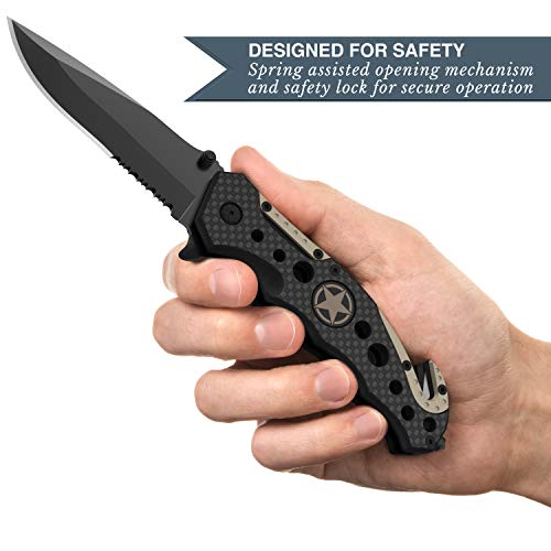 Swiss Safe 3-In-1 Tactical Knife For Military And First Responders - Carbon Fiber Gray #TOP1