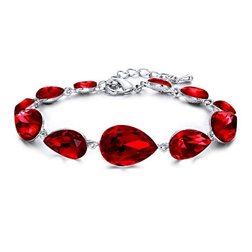 Clearine Bracciale Donna Matrimonio Sposa Cristallo per Donne Multi Goccia Rosso Colore Argento-Fondo