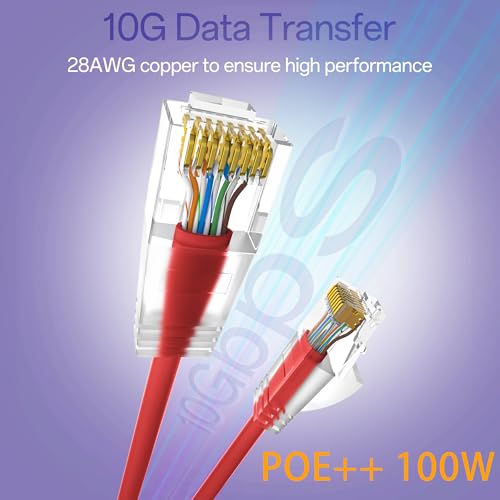 Image of Cat6a Patch Cables 0.5ft (24 Pack) Slim, Cat6 Ethernet Patch Cable Pure Copper, Flexible Cat 6 Patch Cable 550MHZ 10G, Space-Saving Cat 6A Network Cables for Patch Panel, Red