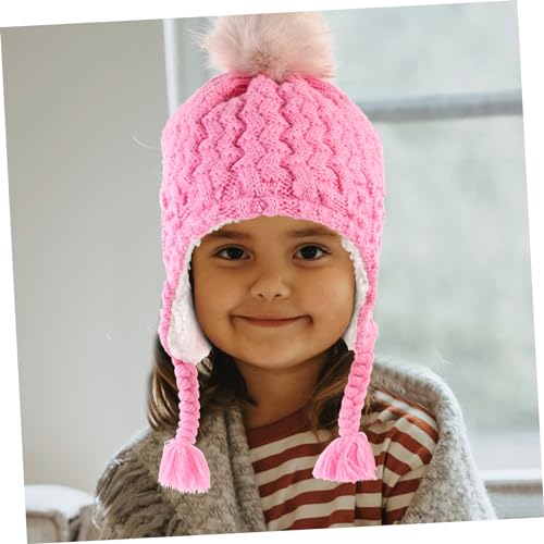 Knitted Winter Hat with Pompom Soft Comfortable Beanie for Boys Warm Ear Protection for Outdoor Activities Casual Outings Pink3