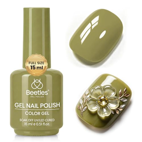 Image of Beetles Green Gel Polish - Mossy Bud 15ML /0.51Fl Oz, Olive Green Gel Nail Polish, Color-Matched Bottle, Soak-Off UV LED, Long-Lasting Holiday & Fall Nails Art for DIY Beginners & Salon Pros