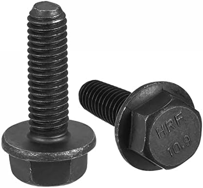 sourcing map M8x16mm Hex Flange Bolts, 10pcs 10.9 Grade Carbon Steel Hexagon Head Screws