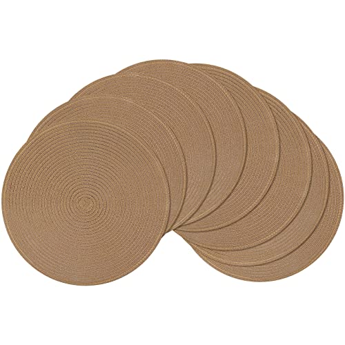 Image of SHACOS Round Braided Placemats Set of 8 Washable 15 inch Round Table Mats Woven Place Mats for Dining Table (Brown, 8)