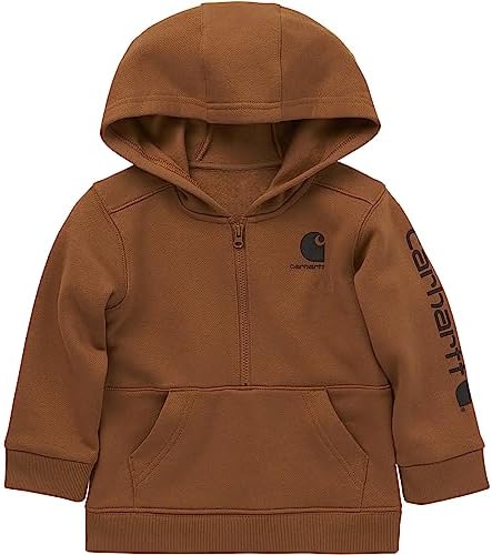 Carhartt Boys' Long-Sleeve Half-Zip Hooded Sweatshirt, Brown, 18 Months