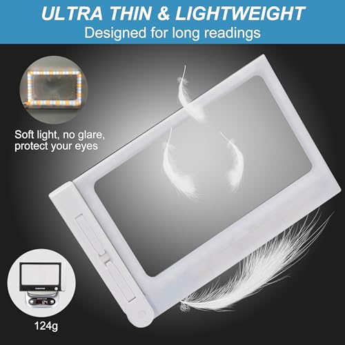 Nazano Lupa com Luz, Dobrável, Portátil, 5X, Grande, Retangular, Iluminada, com Led Regulável, para