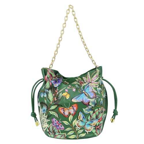 Anuschka Women’s Original Hand-Painted Genuine Leather Drawstring Bucket Bag, Made in India