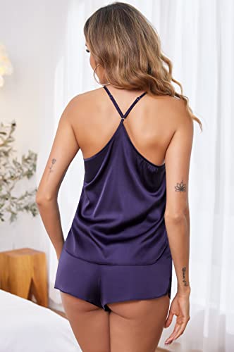 Image of Ekouaer Silky Women Pajamas Set Satin Cami Top & Shorts Lingerie Pjs | 2 Piece Silk Nightwear Soft Camisole Sleepwear for Home, Daily Wear, Wedding, Party, Date Nights