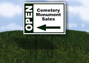 Cemetery Monument Sales Open Left Arrow Green Single Sided 18x24 in Yard Road Sign w/Stand
