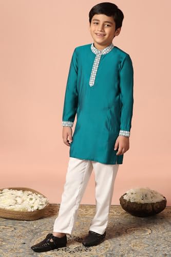 Image of Fashion Dream Boy's Chanderi Silk Embroidered Kurta Pajama Set|Boys Kurta Set|Kids Ethnic Set