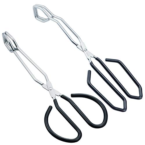 HINMAY Scissor Style Tongs 10-Inch and 11-Inch Set Stainless Steel Wire Tongs, Set of 2