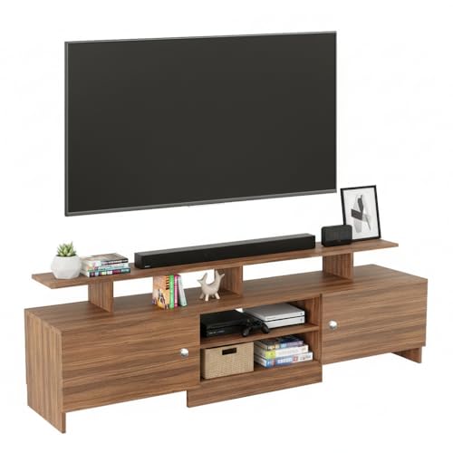 Image of FURNEASER KSV Modern TV Unit for Living Room | Engineered Wood TV Cabinet with Storage Shelves | Entertainment Center TV Stand for Home (Fits Up to 65 Inch TV) | DIY Space Saving (Exotic Teak)