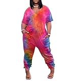 IyMoo Women’s Casual Solid Short Sleeve Jumpsuit V Neck Stretchy Long Pants Romper with Pockets...