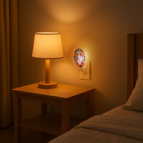 Image of Dog Night Light French Bulldog, Stained Glass Styled Plug-in Wall Nightlight, Bulb Included, Pet Memorial & Dog Lover Gift, Bedroom Hallway Bathroom Decor